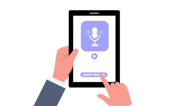 Escuchar Audiolibro Aplicación Audiolibro Aprendizaje Podcasts Interfaz Animación Pestaña Smartphone — Vídeo de stock