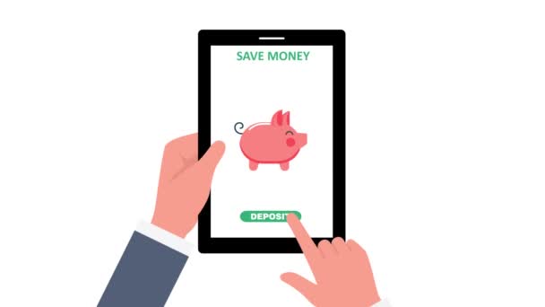 Risparmio Denaro Sul Conto Bancario Digitale Piggy Bank Animation — Video Stock