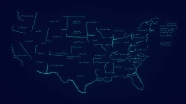 Amerika Birleşik Devletleri haritası, eyalet isimleriyle neon ABD haritası animasyonu