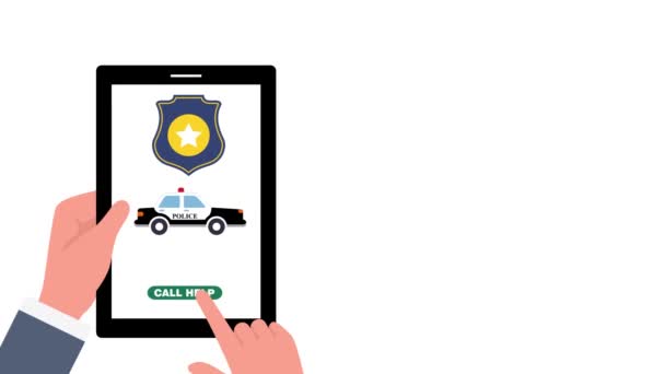 Ringa Polisen Nödsituation Från Telefon Hjälplinje App Animation — Stockvideo
