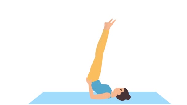 Женщины Делающие Ноги Поднять Позу Йоги Здоровой Анимации Упражнений — стоковое видео