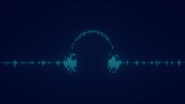 Muzyka Bije Futurystycznymi Słuchawkami Animacją Fal Dźwiękowych — Wideo stockowe