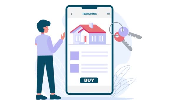 Nemovitosti Kupující Kteří Chtějí Koupit Dům Prodej Realitní Aplikace Animace — Stock video
