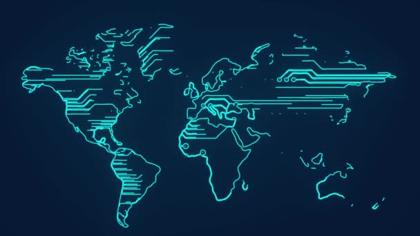 Мировая Карта Футуристической Технологии Чипсет Неоновая Анимация Видеоклип