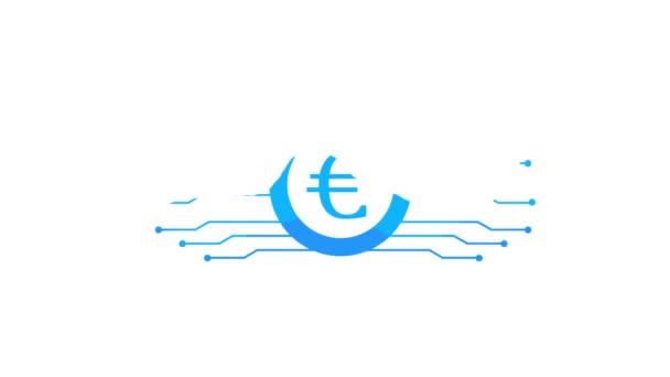 Euro Tecnología Moneda Digital Revelan Animación Logo Plano — Vídeo de stock