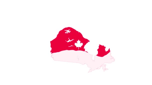 Kanada Geografische Karte Mit Flaggenanimation — Stockvideo