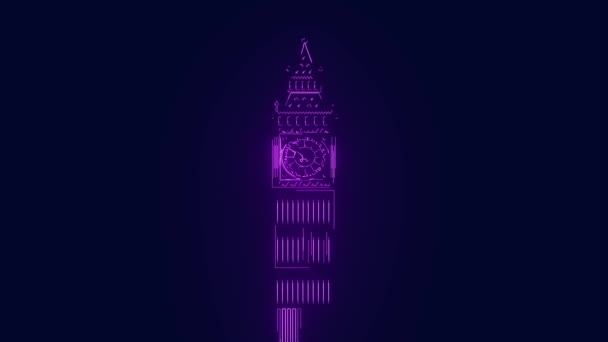 Big Ben Clock Tower Londyn Zjednoczone Królestwo Turystyka Neon Animacja — Wideo stockowe