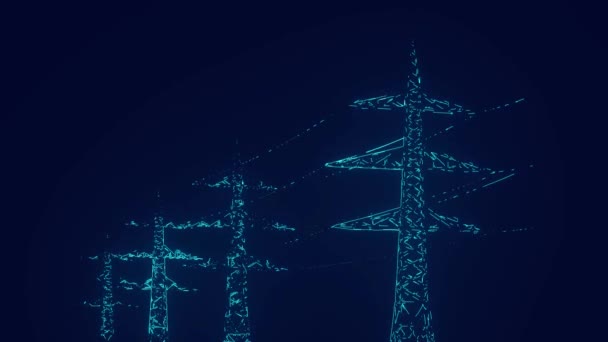 電力網を供給する電気伝達変圧器ネットワークのための高圧電力配分のグリッド ピロン — ストック動画