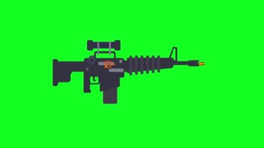 Modern M4 saldırı tüfeği patlayıcı mermilerle animasyon, yeşil ekran arka planda, silah efektleri