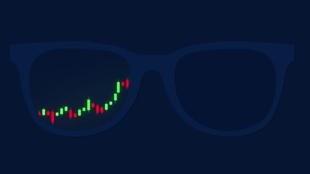 Cryptocurrency Trading Gráfico Reflexión Dentro Animación Gafas — Vídeos de Stock