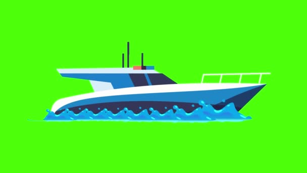 Ακτοφυλακή Περιπολικό Σκάφος Περιπολία Πάνω Από Κύματα Κινούμενα Σχέδια Στην — Αρχείο Βίντεο