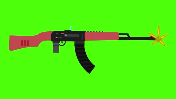 具有绿色背景射击效果的Ak 47突击步枪动画 — 图库视频影像