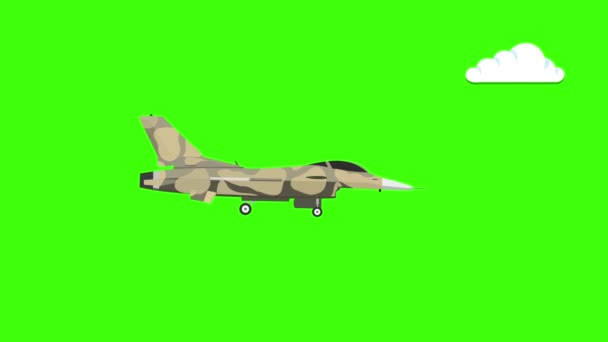 空军喷气式战斗机在绿色背景下的动漫陆军作战理念 — 图库视频影像
