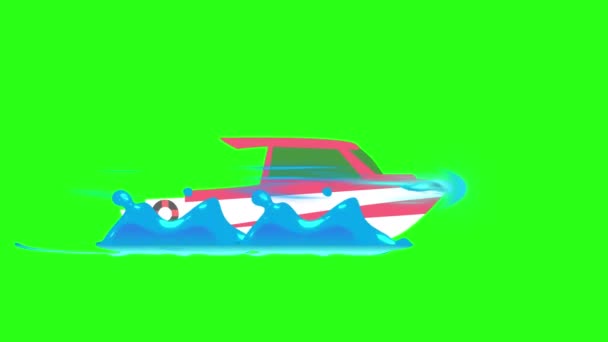 在绿色屏幕上的波浪中快速移动的汽艇 — 图库视频影像
