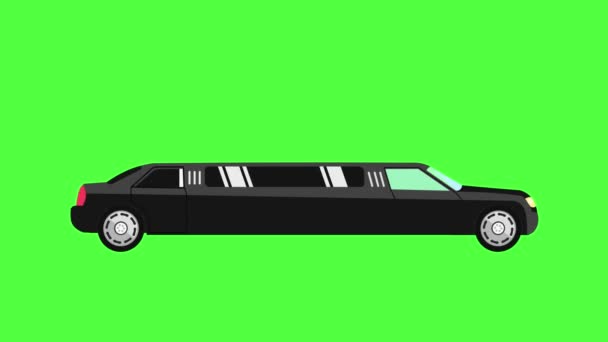Black Limo Car Moving Animation Green Screen Background — Stock Video