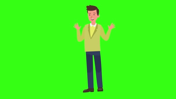 Мужской Персонаж Машет Анимацией Зеленом Экране Лицензионные Стоковые Видео