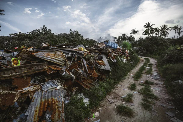 Wide Angle Shot Illegal Smoking Garbage Dump Located Jungle Dirt — Stock Photo, Image
