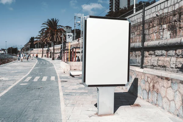 Vertical Rectangular White Empty Advertising Billboard Template Sidewalk Mock Blank — Stock Photo, Image