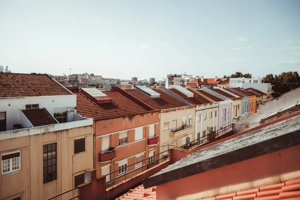 View Rooftop Lisbon Residential District Narrow Street Full Colorful Dwelling — Stock Photo, Image