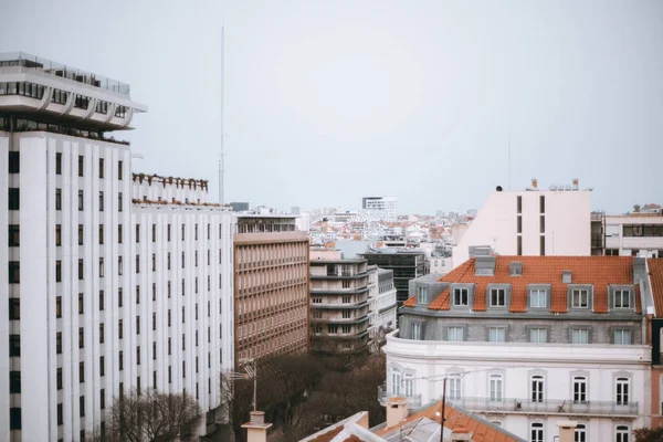 Lisbon Overcast Aerial View Showcases City Late Architectural Style Buildings — Stock Photo, Image