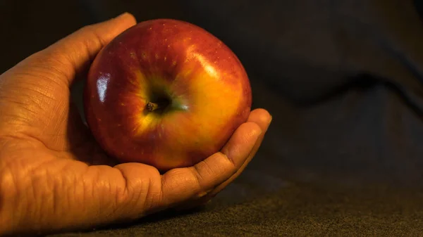 活力的本质 一个清新的苹果 它是健康和健康的象征 背景是灰黑色的 能吸引你品味大自然的美好 — 图库照片