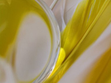 Beyaz ve sarı kaz tüyü mercek topuyla yakın çekim..