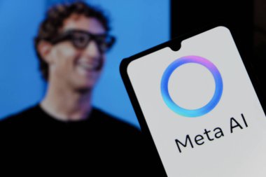 Bandung, Indonesia - September 25, 2025: In this photo illustration, Meta logo is displayed on a smartphone with national flag US in the background.