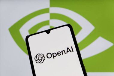 Bandung, Indonesia - September 24, 2025: In this photo illustration, NVIDIA logo is displayed on a smartphone with national flag of USA and China in the background.