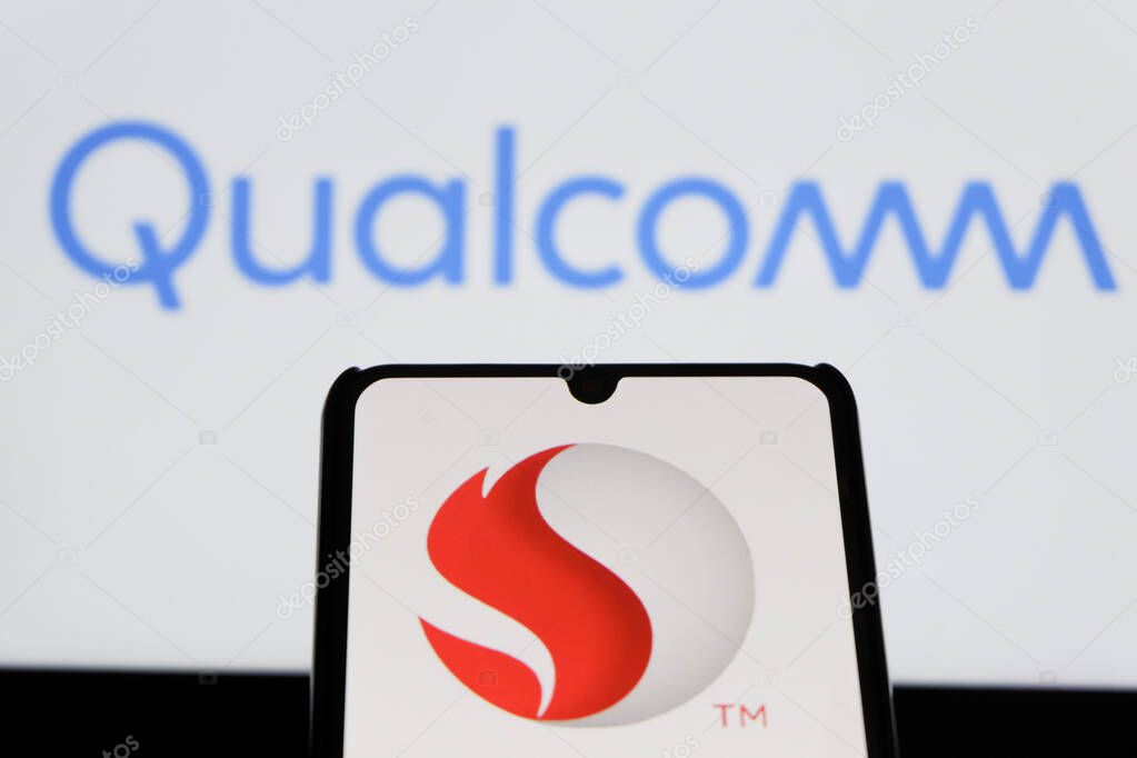Bandung, Indonesia - September 30, 2025: In this photo illustration, Qualcomm logo is displayed on a smartphone.