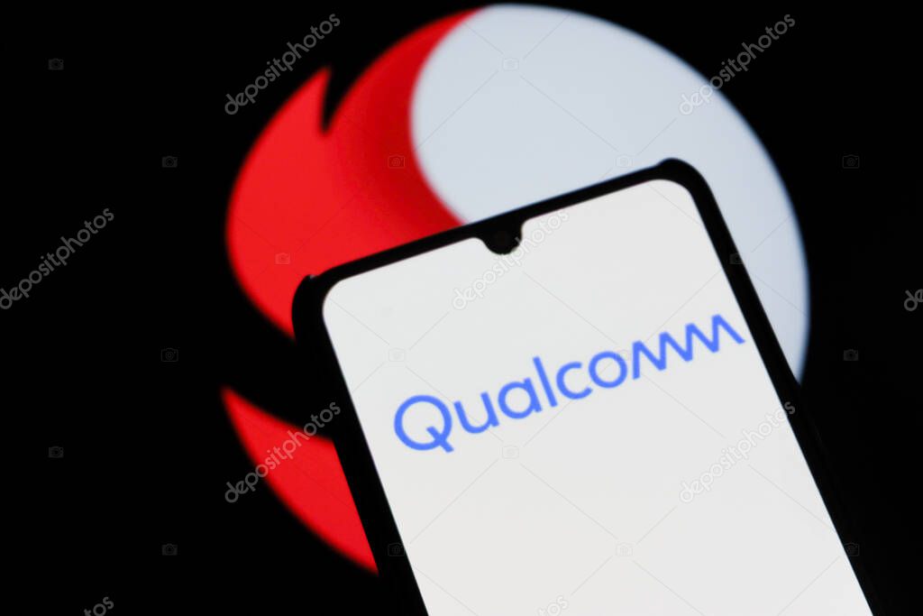 Bandung, Indonesia - September 30, 2025: In this photo illustration, Qualcomm logo is displayed on a smartphone.