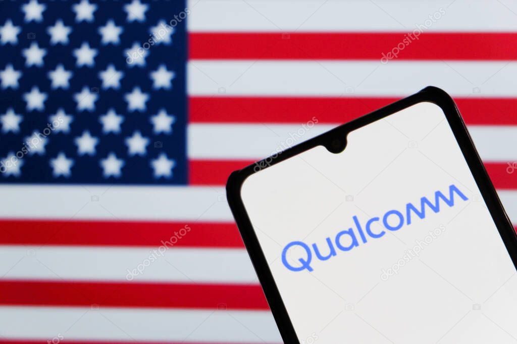 Bandung, Indonesia - September 30, 2025: In this photo illustration, Qualcomm logo is displayed on a smartphone.