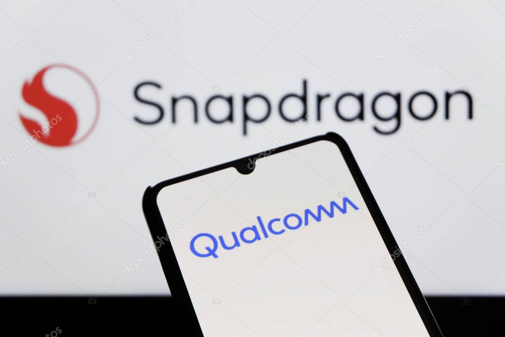 Bandung, Indonesia - September 30, 2025: In this photo illustration, Qualcomm logo is displayed on a smartphone.