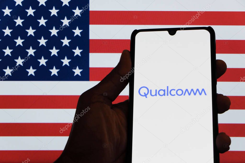 Bandung, Indonesia - September 30, 2025: In this photo illustration, Qualcomm logo is displayed on a smartphone.