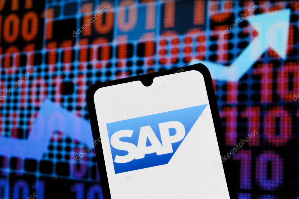 Bandung, Indonesia - September 24, 2025: In this photo illustration, SAP logo is displayed on a smartphone.