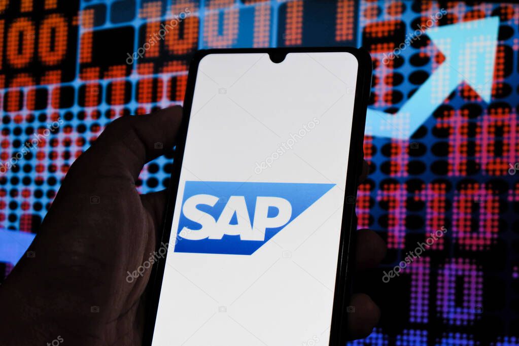Bandung, Indonesia - September 24, 2025: In this photo illustration, SAP logo is displayed on a smartphone.