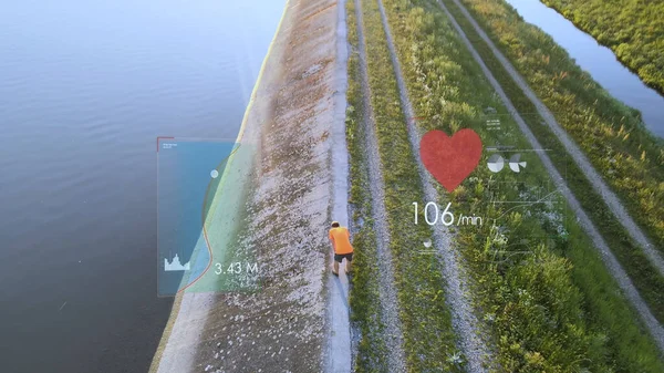 Monitoring professional runner heart rate, speed, gps map, distance. Jogging infographic