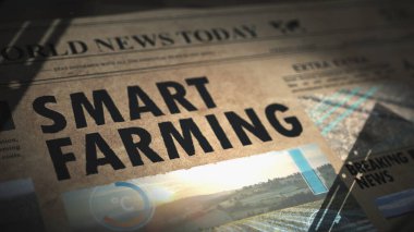 Akıllı çiftçilik ve Agritech yazıları olan dijital gazete - 3D render