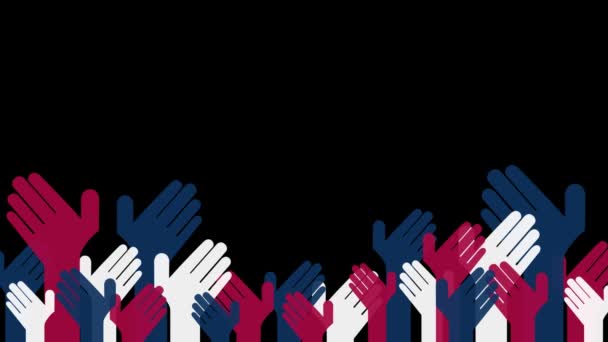 Анимация Поднимающихся Рук Цветах Флага Сша Черном Фоне Голосование Выборах — стоковое видео