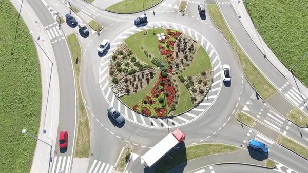 Dutch Style Roundabout Cycle Pedestrian Zebra Crossings Aerial View — Stock Photo, Image
