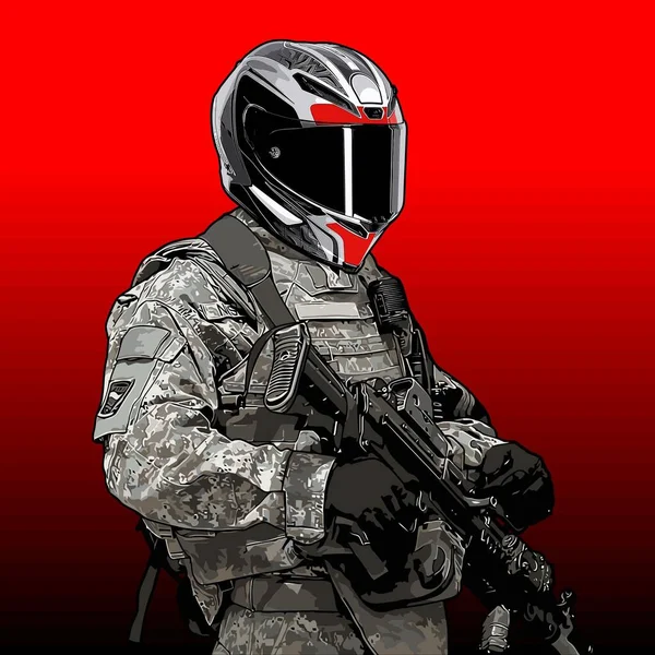 Στρατιώτης Φορώντας Κράνος Μοτοσικλέτας Πρότυπο Διάνυσμα — Διανυσματικό Αρχείο