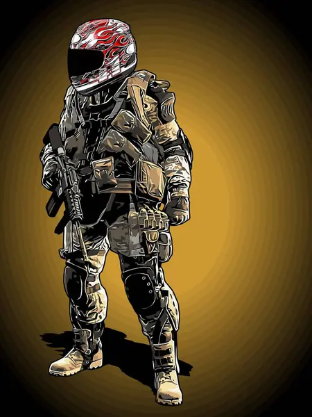 Soldat Portant Casque Moto Modèle Vectoriel — Image vectorielle