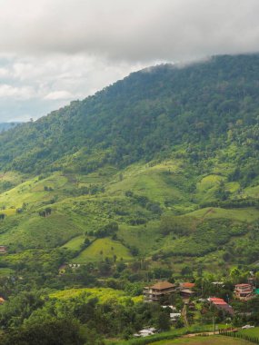 Dağlar bir bulut kümesidir. Tayland 'ın batısındaki sıradağların üzerinde güzel bir gün doğumu..