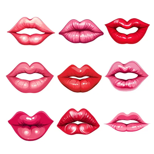 Glossy Colored Sexy Red Lips Red Sexy Female Lips Air — Stock Vector