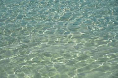 Kumsal ve açık deniz. Kumlu sahilde yumuşak bir mavi okyanus dalgası. Geçmişi. Plaj mükemmel beyaz kum turkuvaz su üstü manzarası, hava manzarası, sakin deniz dalgaları ve temiz su manzarası..