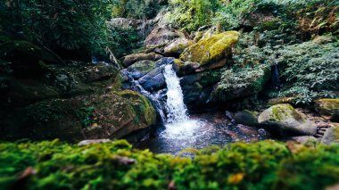Ormandaki güzel küçük şelale. Sapan Şelalesi Tayland 'ın Nan Eyaleti' nde.