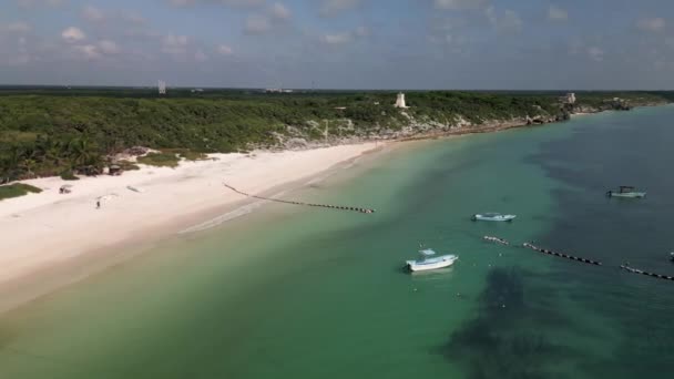 Воздушный Тулум Разрушает Историческое Место Мексиканской Ривьере Майя Карибским Океаном — стоковое видео