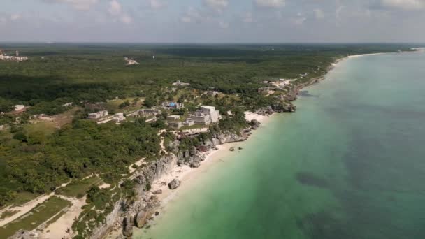 Tulum México Aerial Maya Ruínas Mar Caribe Oceano — Vídeo de Stock