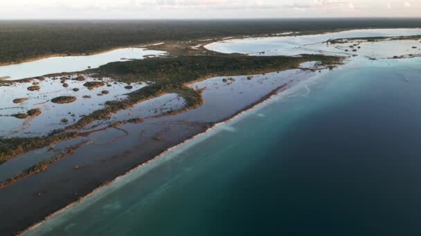 Tujuh Warna Laguna Danau Rekaman Udara Bacalar Meksiko Tujuan Liburan — Stok Video
