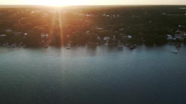 Захід Сонця Повітряні Кадри Бакалар Мексиканський Райський Курорт Міський Безпілотник — стокове відео