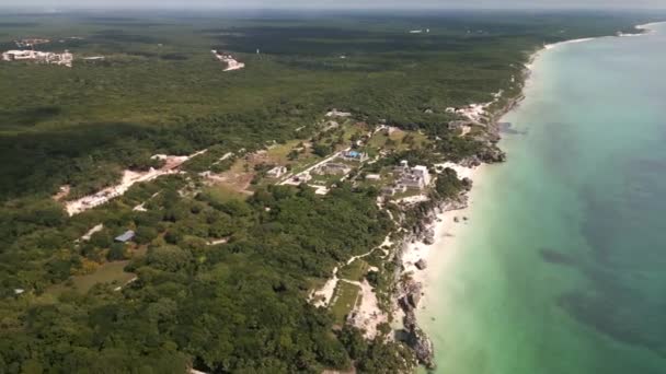 Tulum Maya Ruinează Mexic Filmări Aeriene Destinație Călătorie Caraibe Marea — Videoclip de stoc